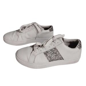 GREATS Brooklyn White Leather Glitter Accent Sneakers Shoes Women US 8